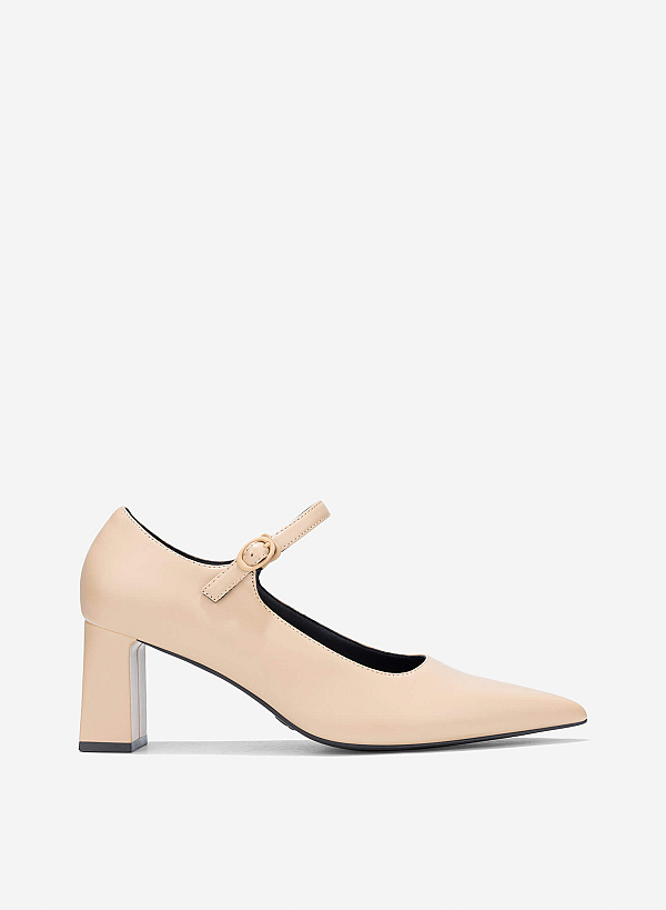 Pointed Toe Mary Janes - HIG 0677 - Beige