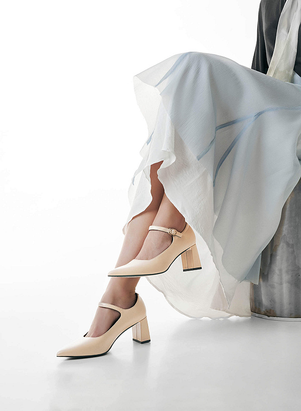 Pointed Toe Mary Janes - HIG 0677 - Beige - VASCARA