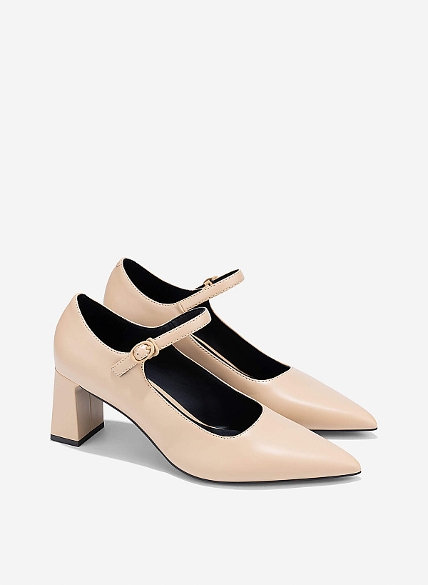 Pointed Toe Mary Janes - HIG 0677 - Beige - VASCARA
