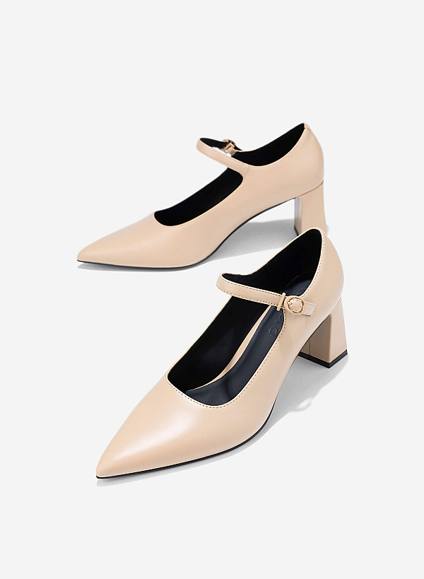 Pointed Toe Mary Janes - HIG 0677 - Beige - VASCARA