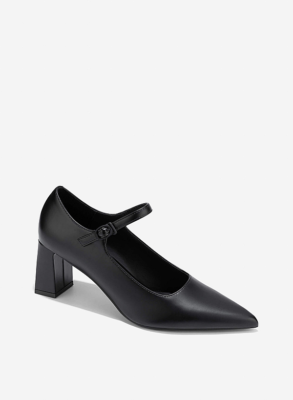 Pointed Toe Mary Janes - HIG 0677 - Black - VASCARA