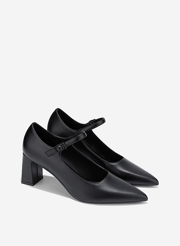 Pointed Toe Mary Janes - HIG 0677 - Black - VASCARA