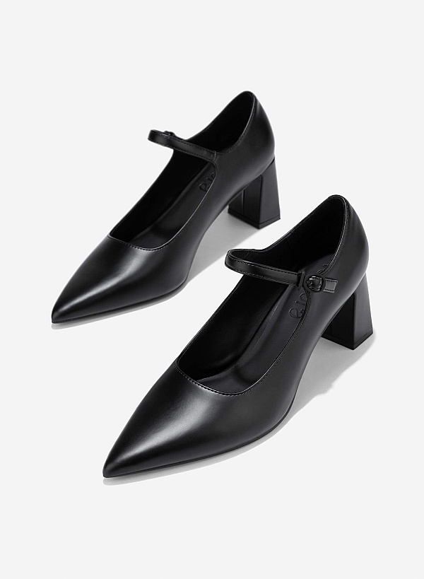 Pointed Toe Mary Janes - HIG 0677 - Black - VASCARA