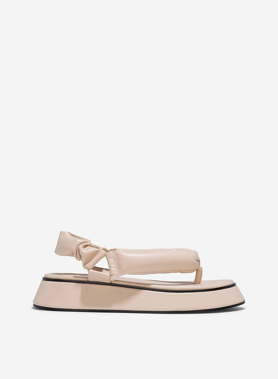 Puffy Strap Platform Sandals - SDL 0340 - Cream - vascara.com