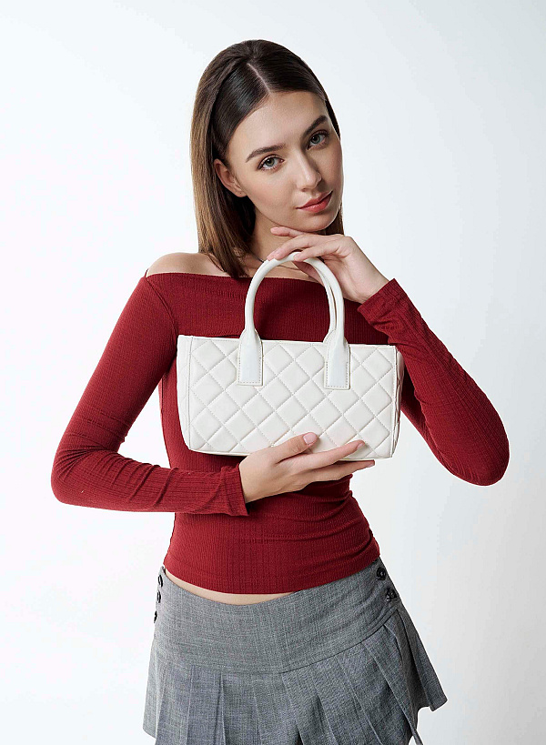 Quilted Handheld Bag - TTE 0169 - Cream - VASCARA