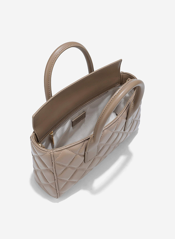 Quilted Handheld Bag - TTE 0169 - Dark Beige - VASCARA