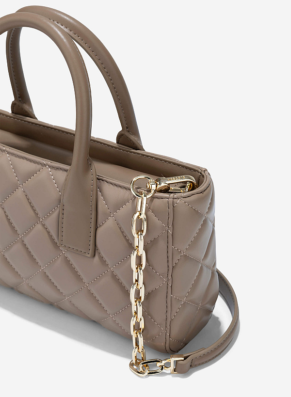Quilted Handheld Bag - TTE 0169 - Dark Beige - VASCARA
