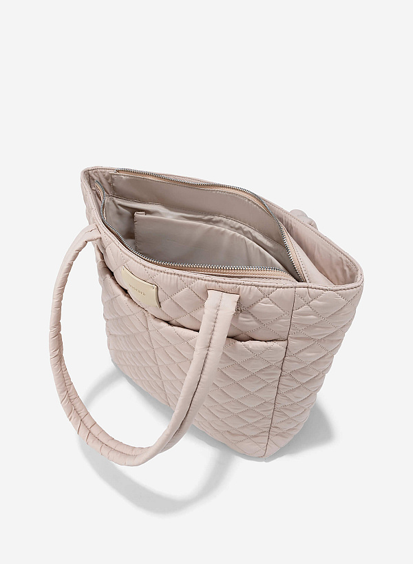 Quilted Parachute Tote Bag - TTE 0170 - Beige - VASCARA