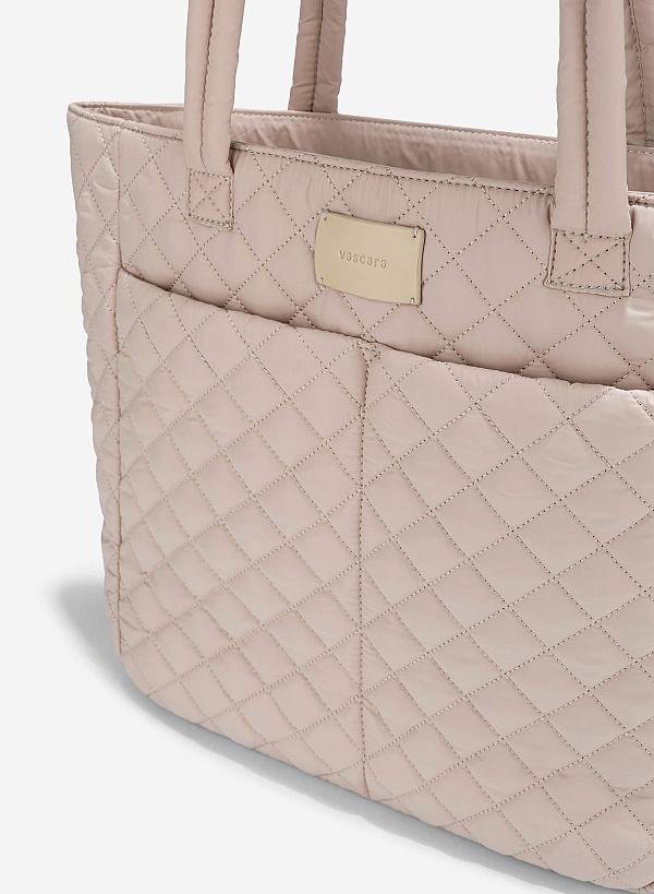Quilted Parachute Tote Bag - TTE 0170 - Beige - VASCARA