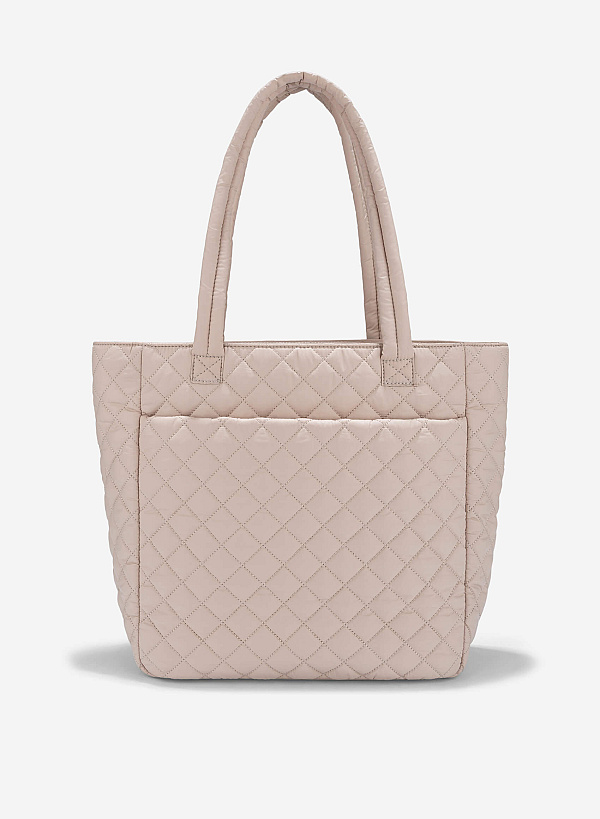 Quilted Parachute Tote Bag - TTE 0170 - Beige - VASCARA