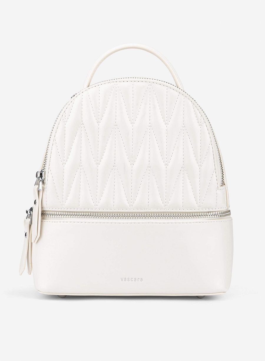 Quilted Zipper Detail Mini Backpack - BAK 0219 - Cream - vascara.com