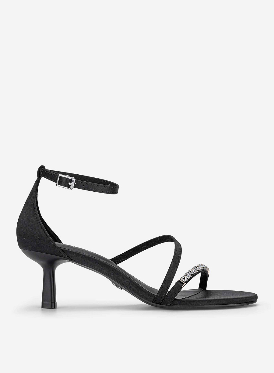 Rhinestone Strap Kitten Heel Sandals - PUM 0815 - Black - vascara.com