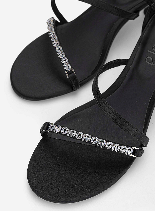 Rhinestone Strap Kitten Heel Sandals - PUM 0815 - Black - VASCARA