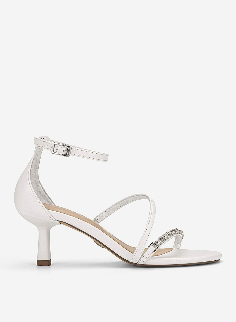 Rhinestone Strap Kitten Heel Sandals - PUM 0815 - White - vascara.com