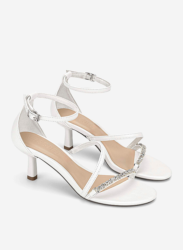 Rhinestone Strap Kitten Heel Sandals - PUM 0815 - White - VASCARA