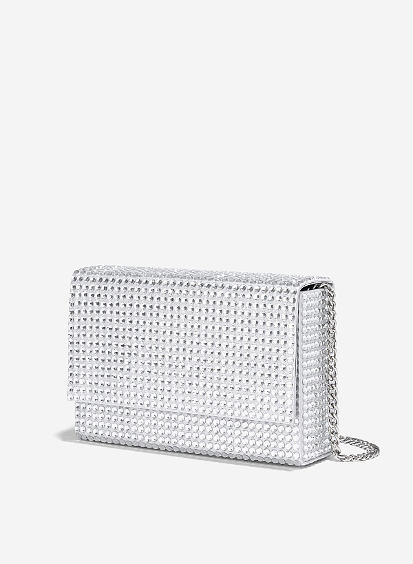 Rhinestones Box Clutch - CLT 0125 - Silver - VASCARA