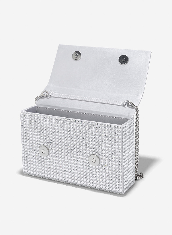 Rhinestones Box Clutch - CLT 0125 - Silver - VASCARA