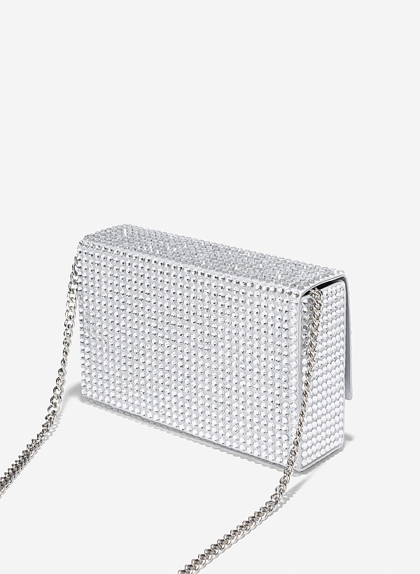 Rhinestones Box Clutch - CLT 0125 - Silver - VASCARA