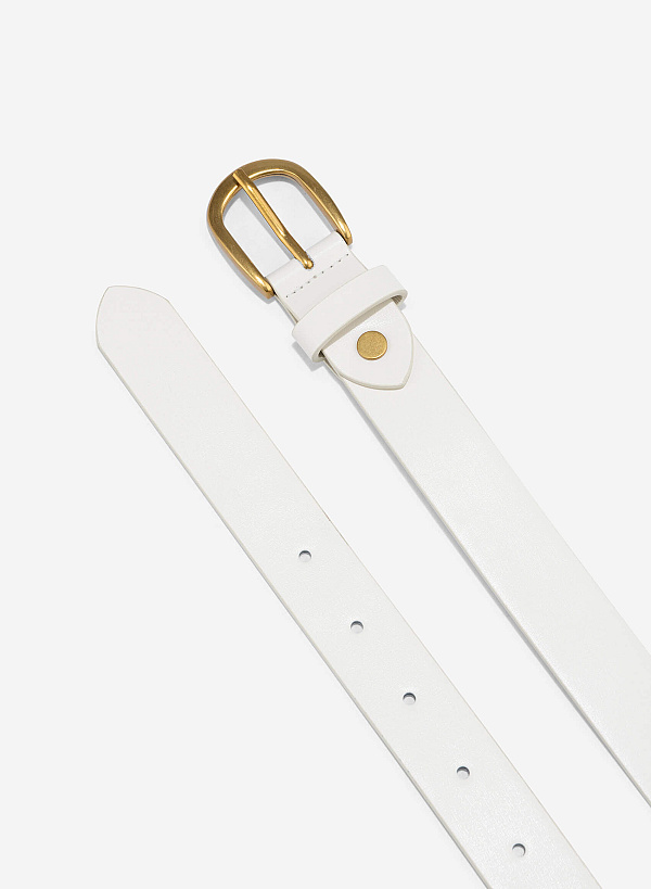 Round Head Buckle Basic Belt - BEL 0030 - Cream - VASCARA