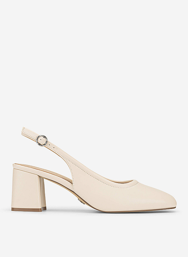 View more item Round Toe Block Heel Slingbacks - HIG 0719 - Cream