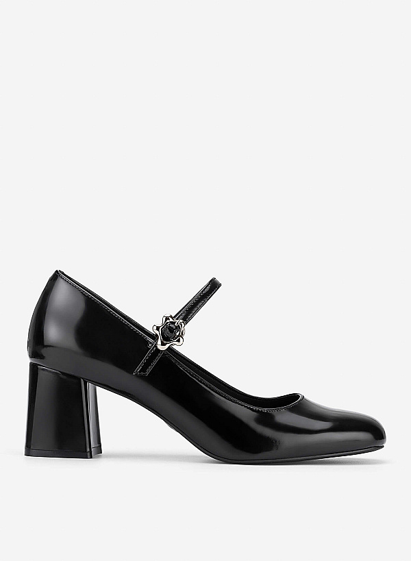 Round Toe Block Heels - HIG 0710 - Black