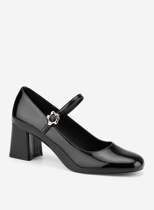 Round Toe Block Heels - HIG 0710 - Black - VASCARA