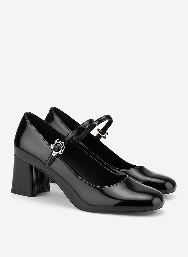 Round Toe Block Heels - HIG 0710 - Black - VASCARA