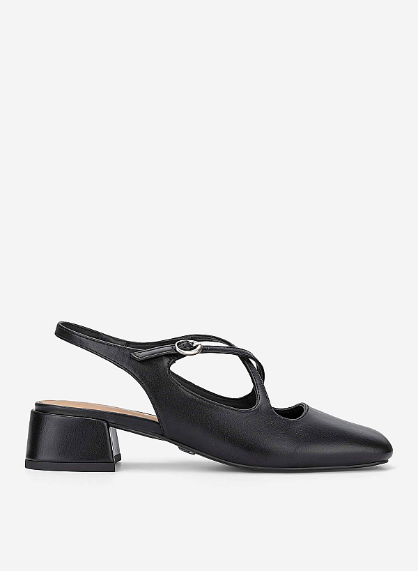 View more item Round Toe Cross Strap Slingbacks - HIG 0714 - Black