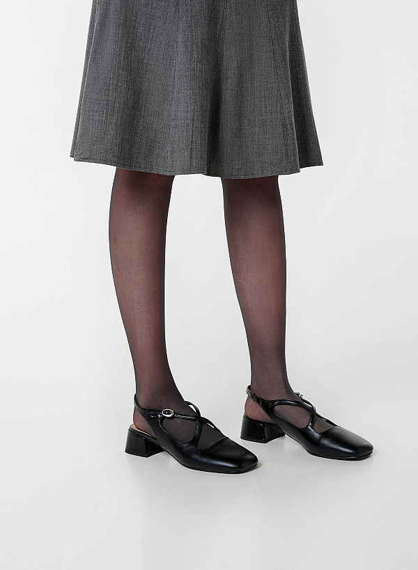 View more item Round Toe Cross Strap Slingbacks - HIG 0714 - Black