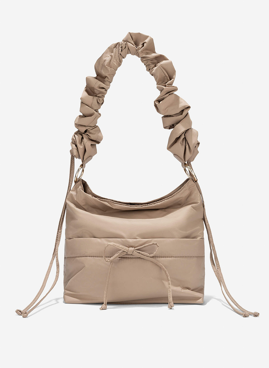 Ruching Drawstring Strap Parachute Fabric Shoulder Bag - TTE 0171 - Beige - vascara.com