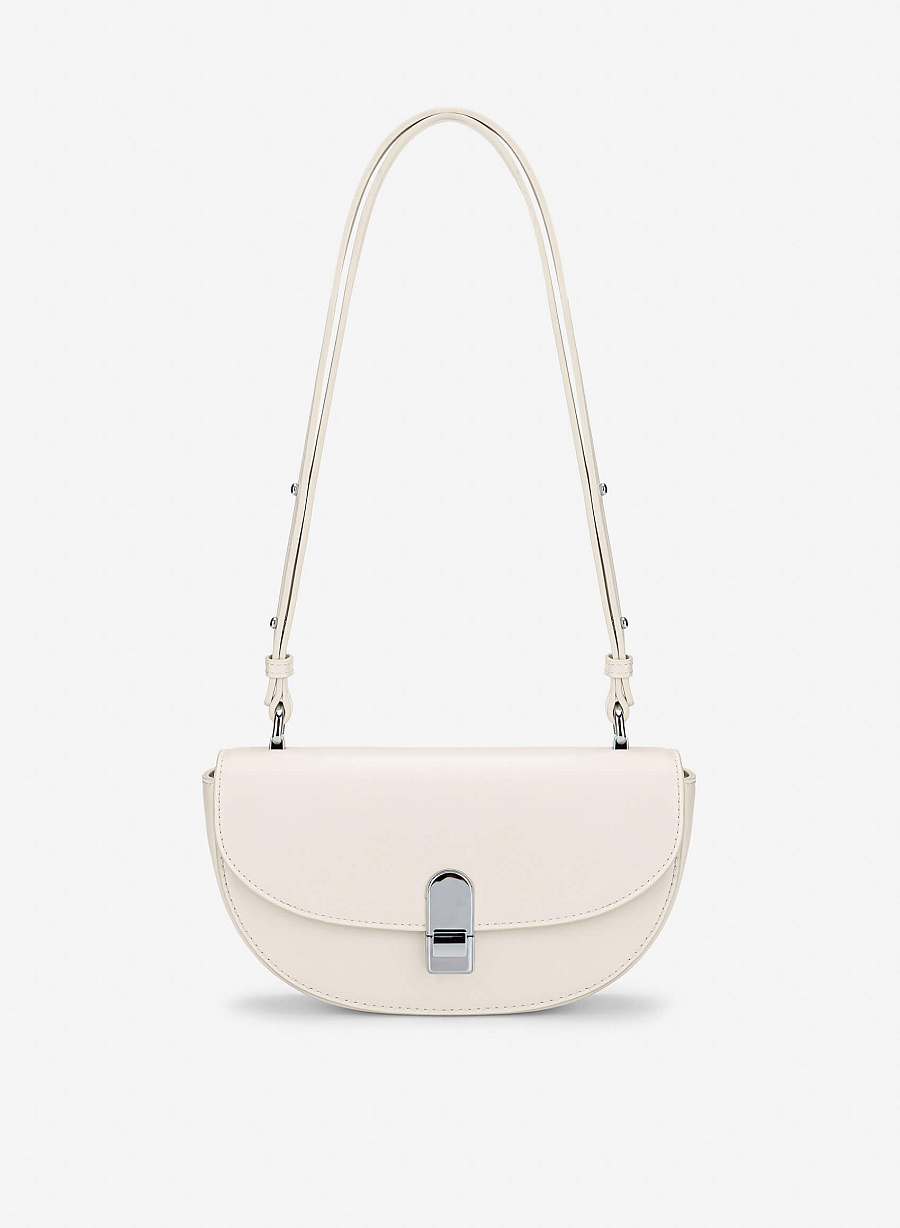 Snap Lock Half-Moon Shoulder Bag - MES 0286 - Cream - vascara.com