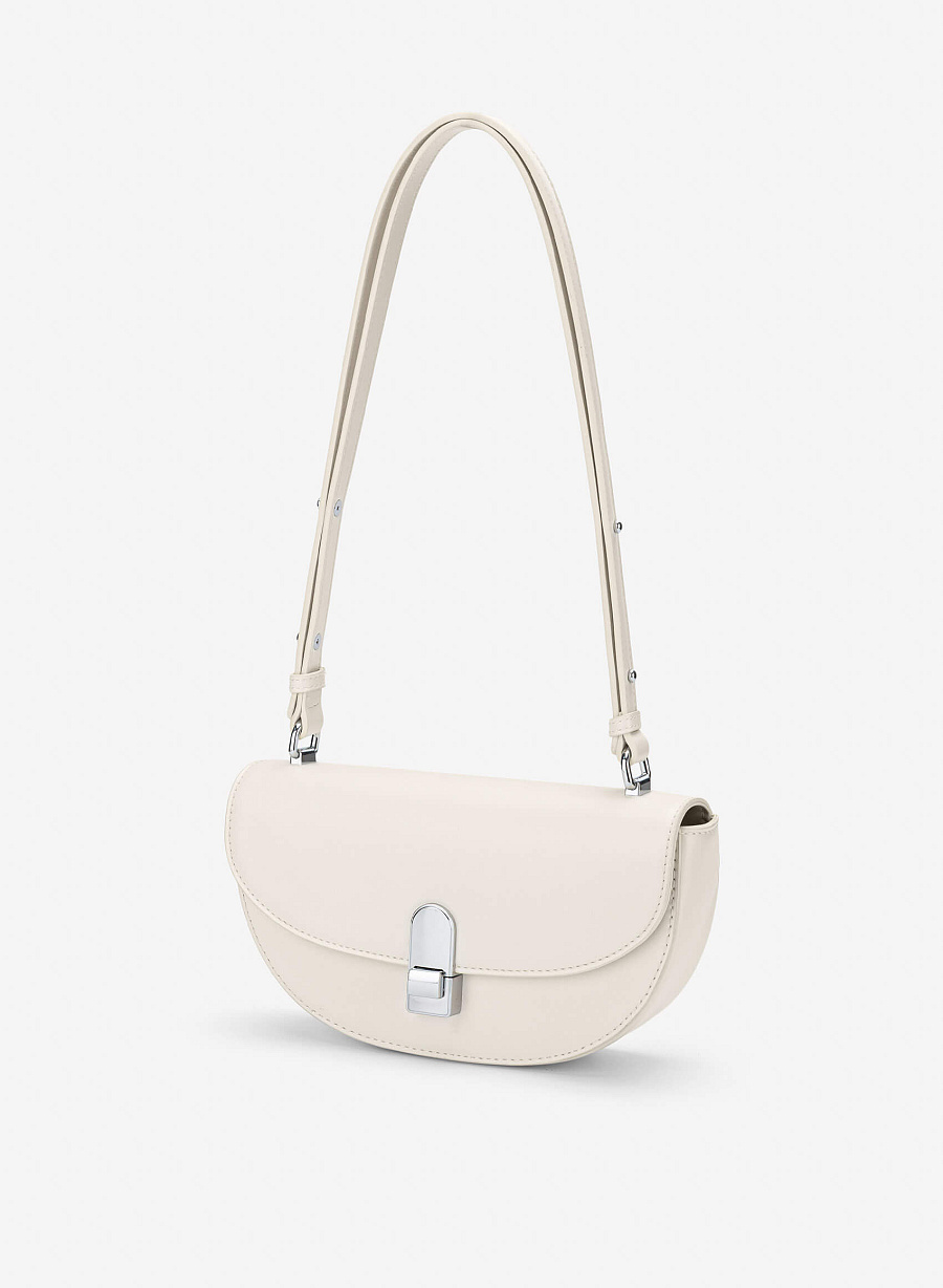 Snap Lock Half-Moon Shoulder Bag - MES 0286 - Cream - vascara.com