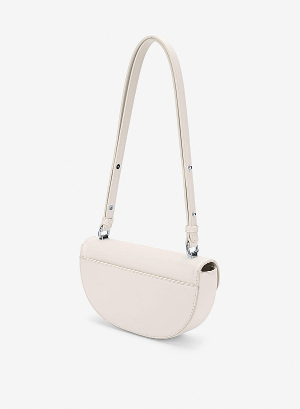 Snap Lock Half-Moon Shoulder Bag - MES 0286 - Cream - VASCARA