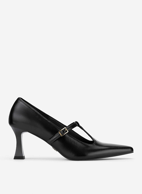 Spool Heel T-strap Pumps - HIG 0700 - Black