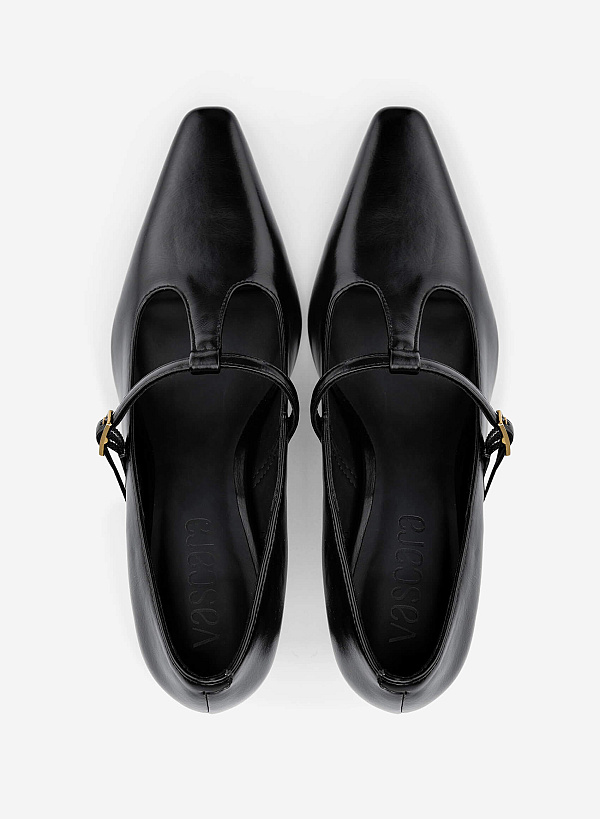 Spool Heel T-strap Pumps - HIG 0700 - Black - VASCARA