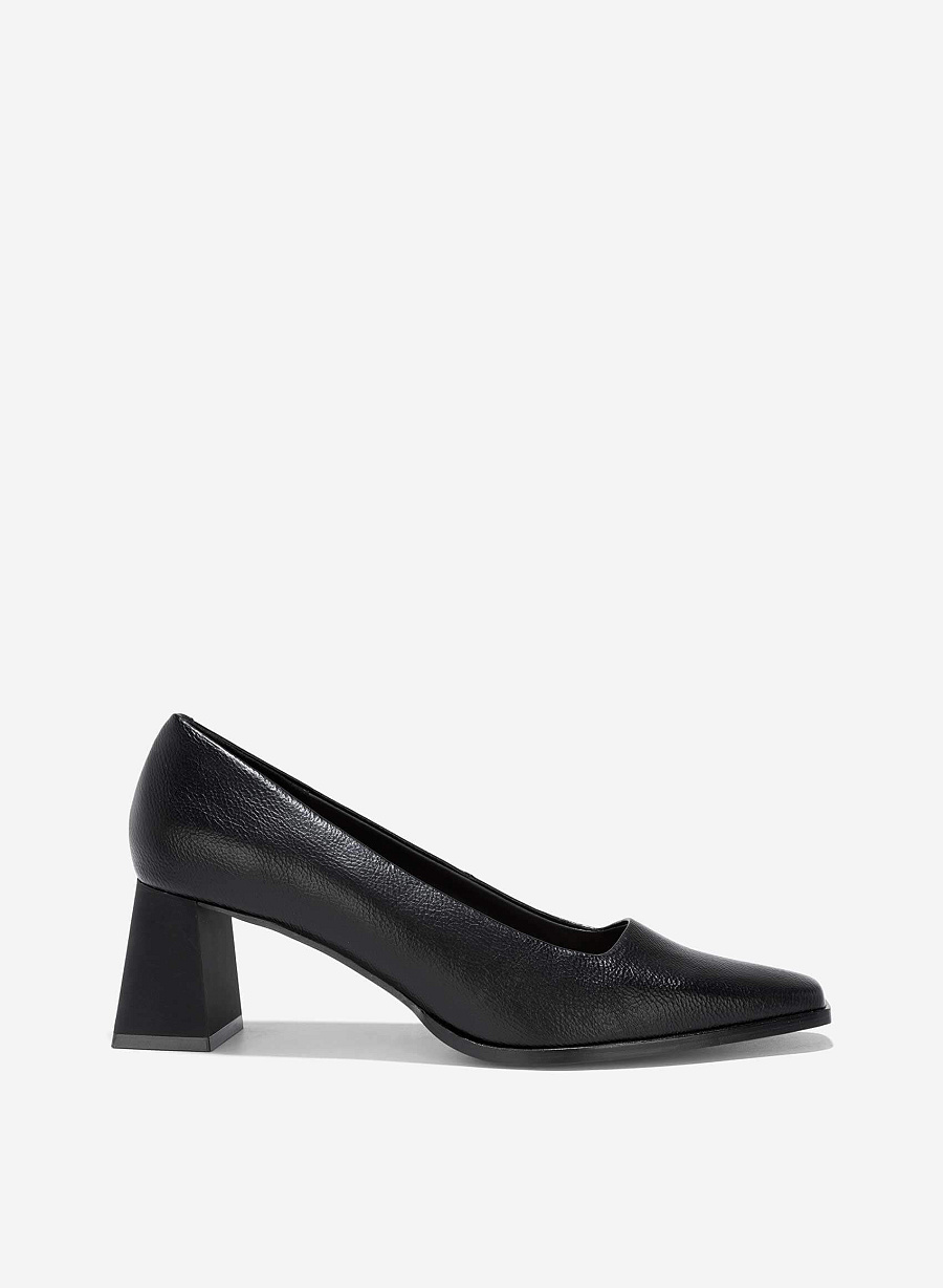 Square-Toe Block Heel Pumps - HIG 0656 - Black - vascara.com