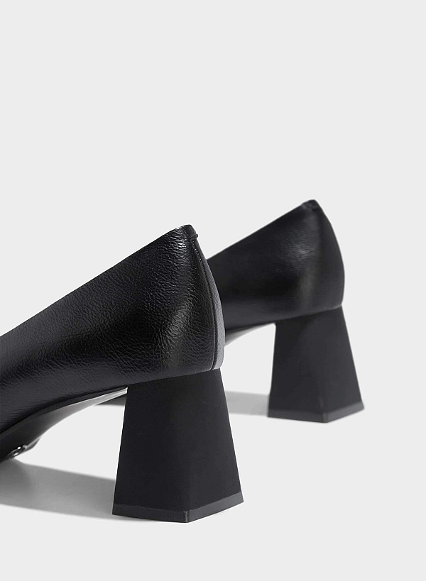 Square-Toe Block Heel Pumps - HIG 0656 - Black - VASCARA