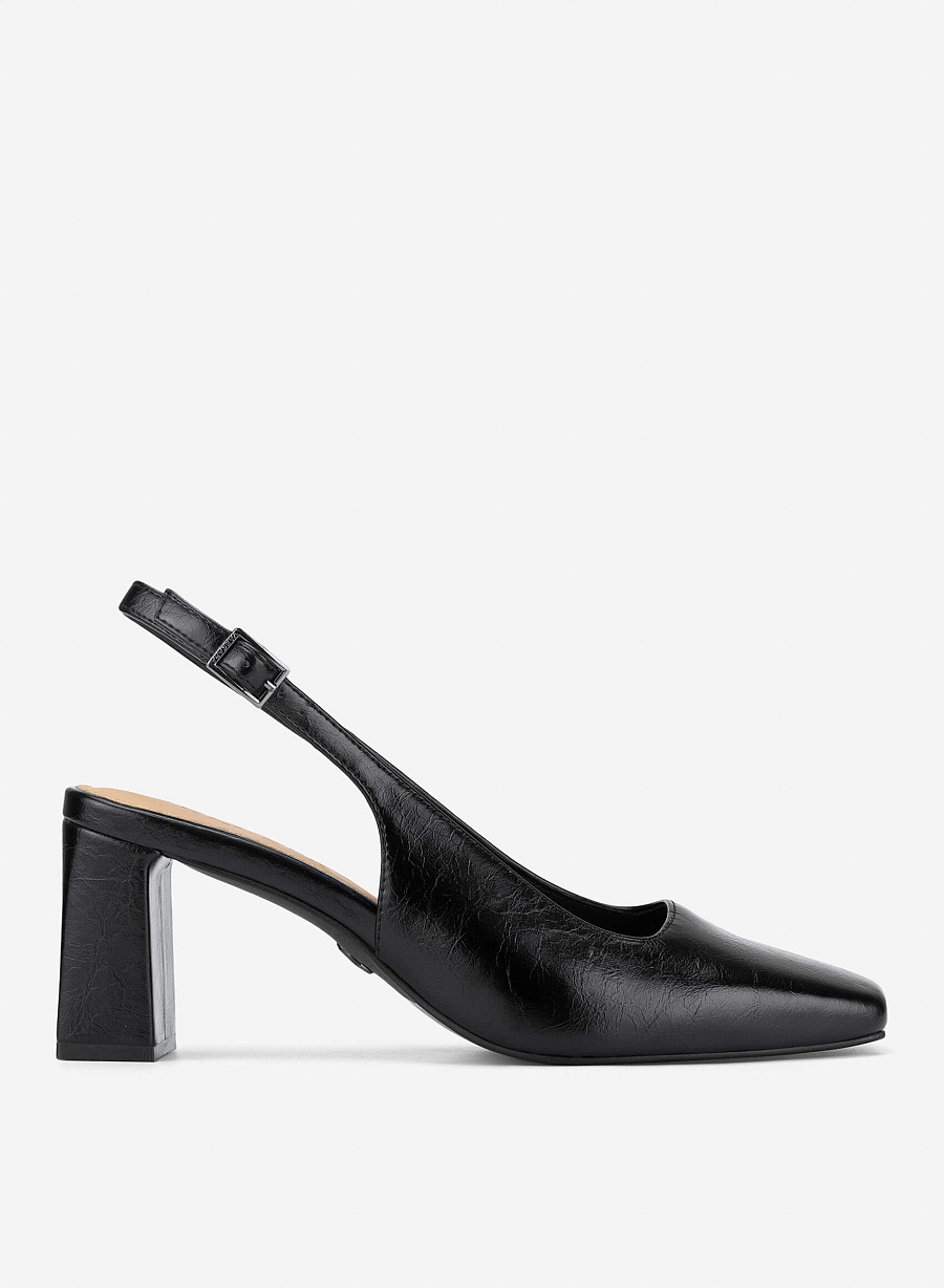 Square Toe Block Heel Slingbacks - HIG 0718 - Black - vascara.com