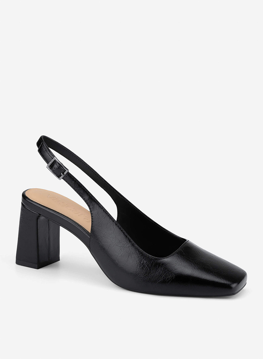 Square Toe Block Heel Slingbacks - HIG 0718 - Black - vascara.com