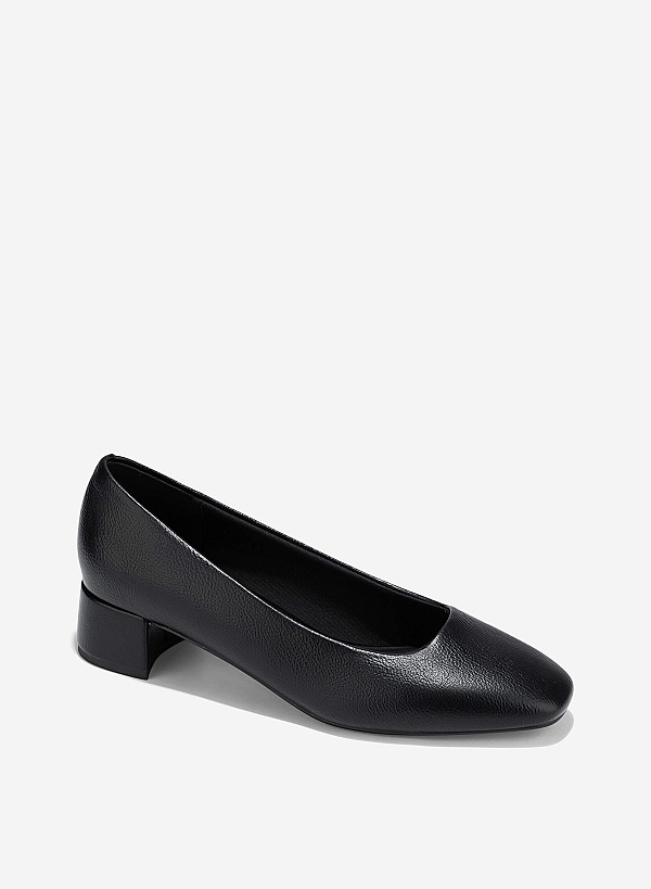 Square Toe Block Heels Pumps - HIG 0668 - Black - VASCARA