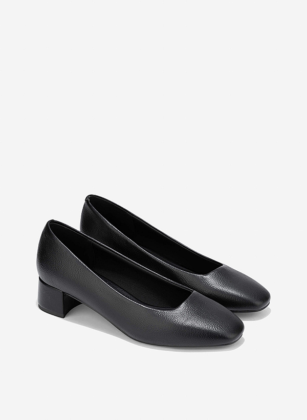 Square Toe Block Heels Pumps - HIG 0668 - Black - VASCARA