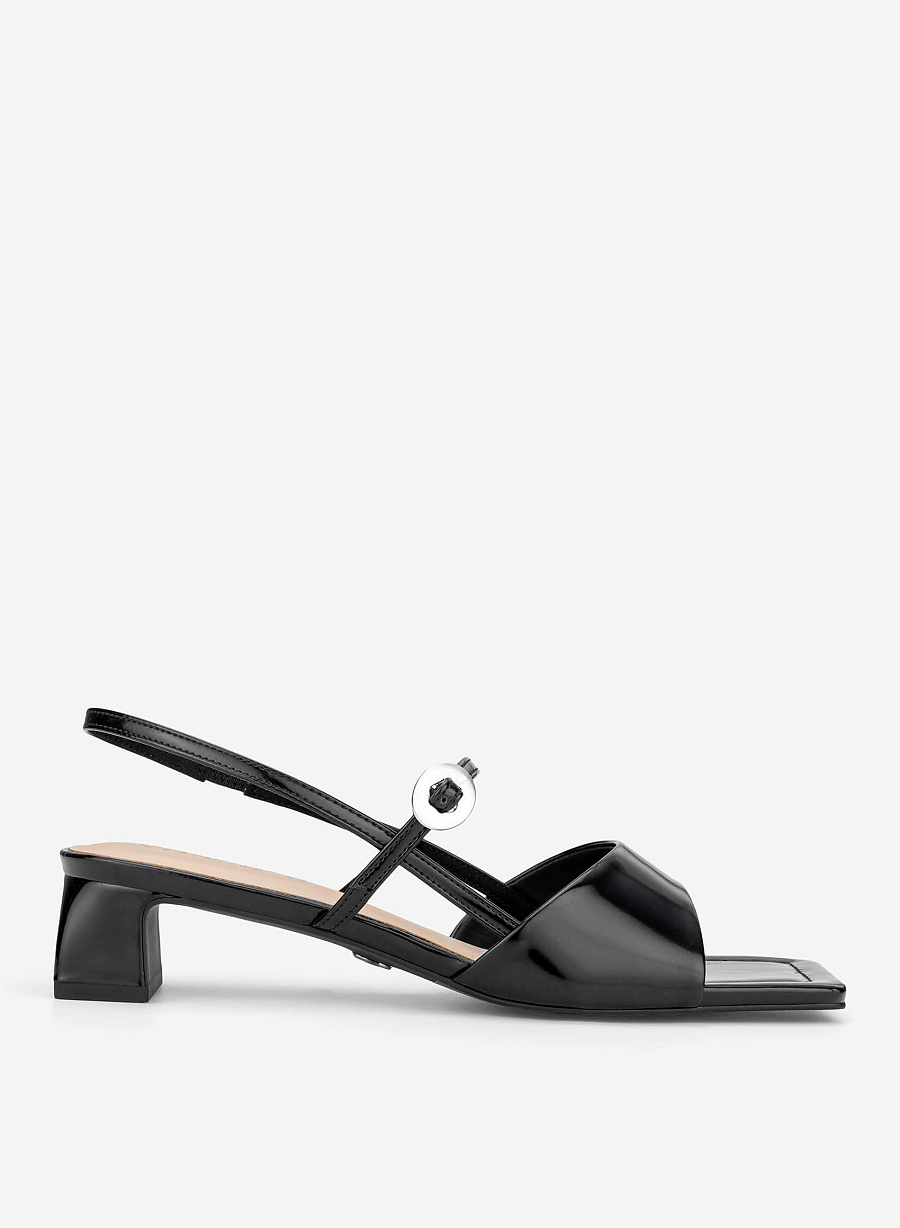 Square Toe Wide Straps Block Heel Sandals - PUM 0824 - Black - vascara.com