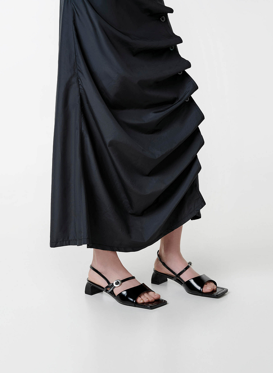 Square Toe Wide Straps Block Heel Sandals - PUM 0824 - Black - vascara.com
