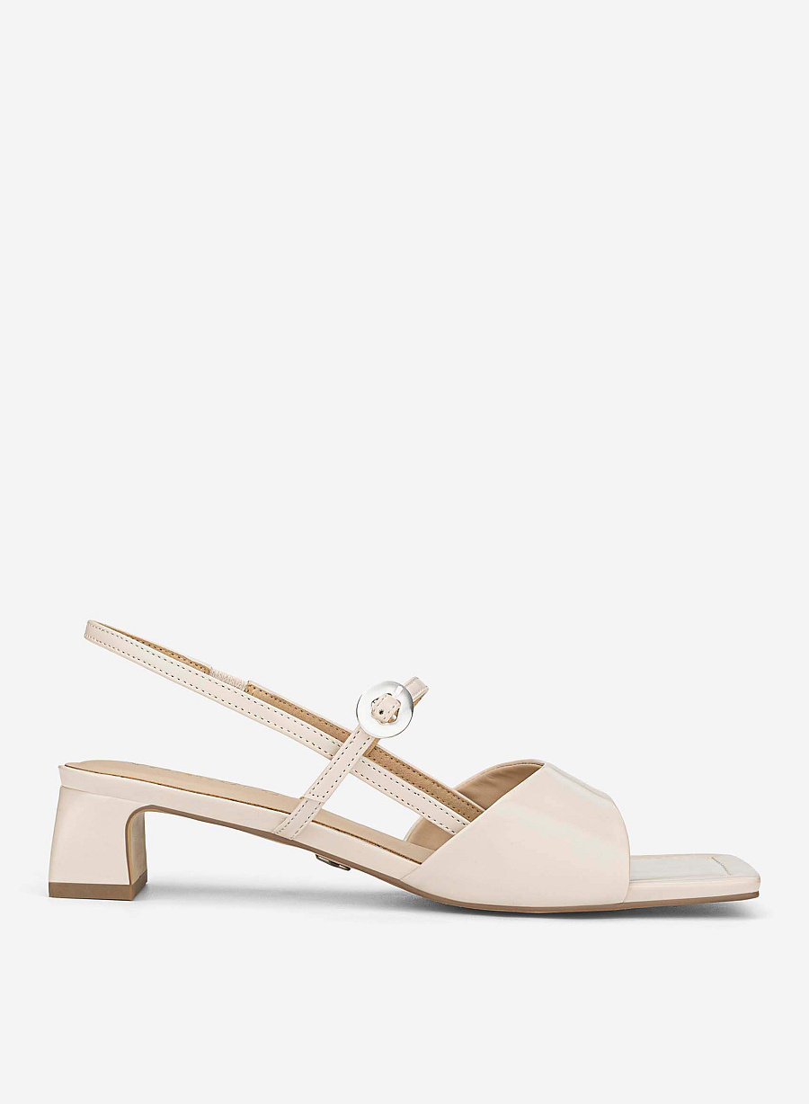 Square Toe Wide Straps Block Heel Sandals - PUM 0824 - Cream - vascara.com