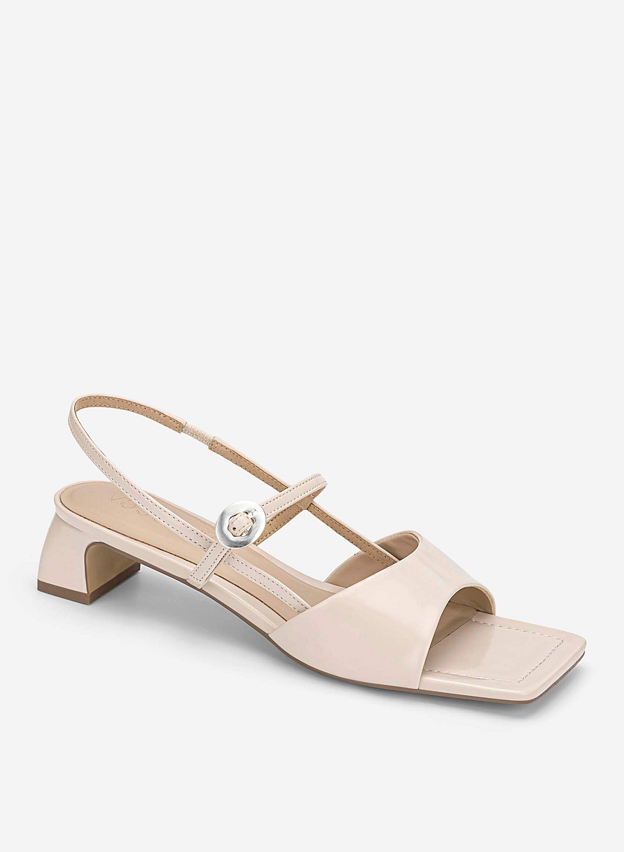 Square Toe Wide Straps Block Heel Sandals - PUM 0824 - Cream - vascara.com
