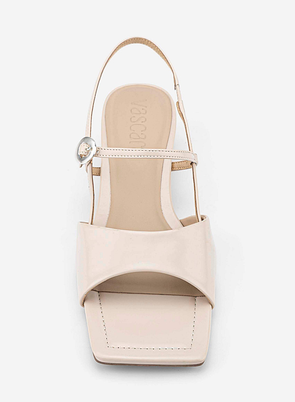 Square Toe Wide Straps Block Heel Sandals - PUM 0824 - Cream - VASCARA