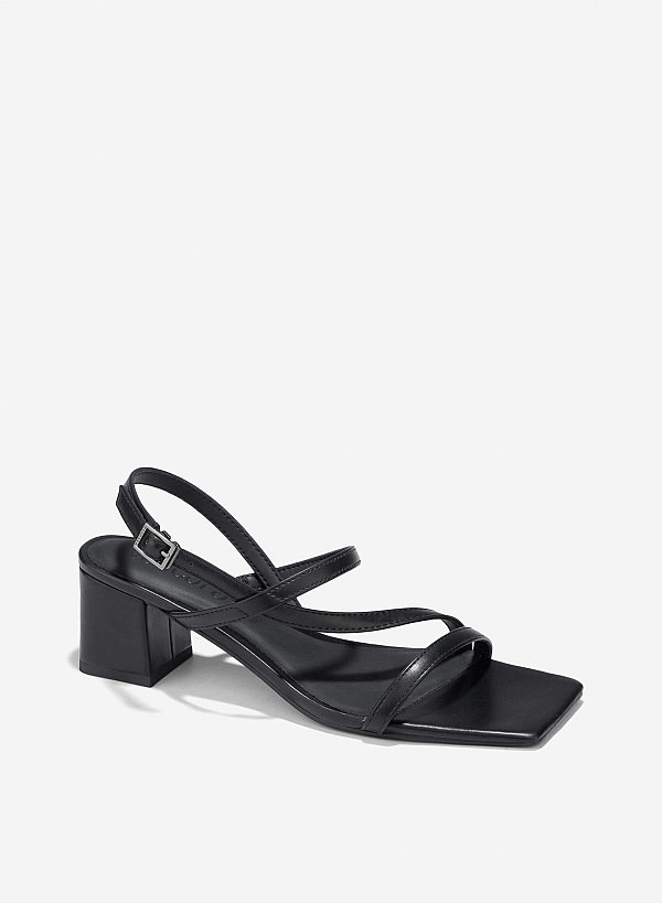 Strappy Block Heel Sandals - PUM 0797 - Black - VASCARA