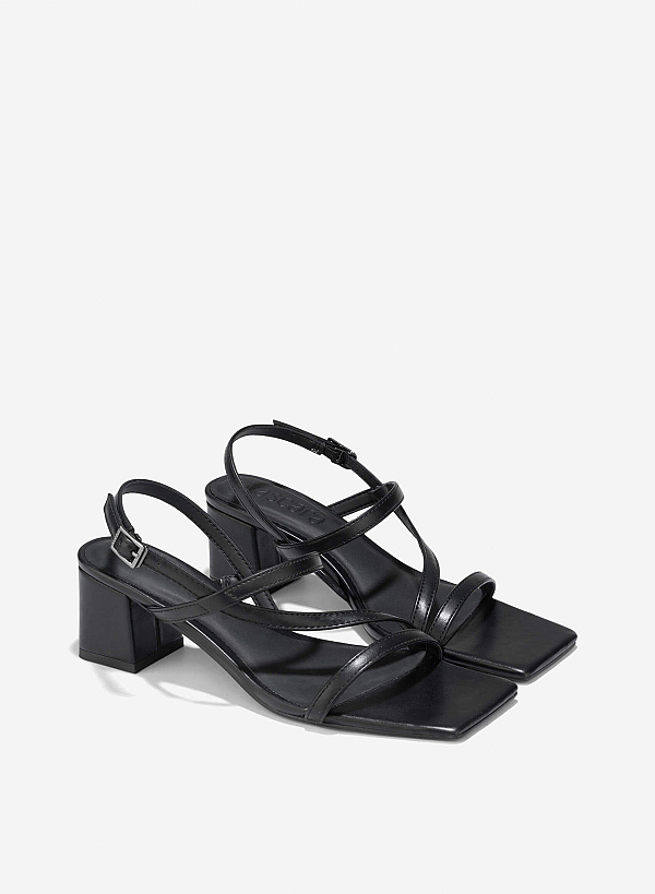 Strappy Block Heel Sandals - PUM 0797 - Black - VASCARA