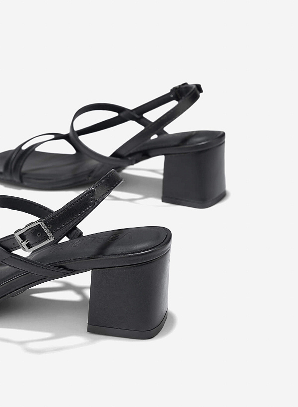 Strappy Block Heel Sandals - PUM 0797 - Black - VASCARA