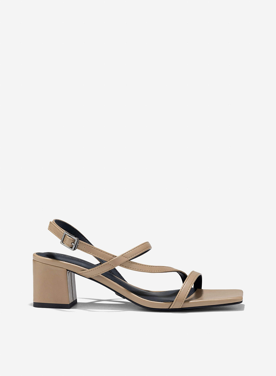 Strappy Block Heel Sandals - PUM 0797 - Dark Beige - vascara.com